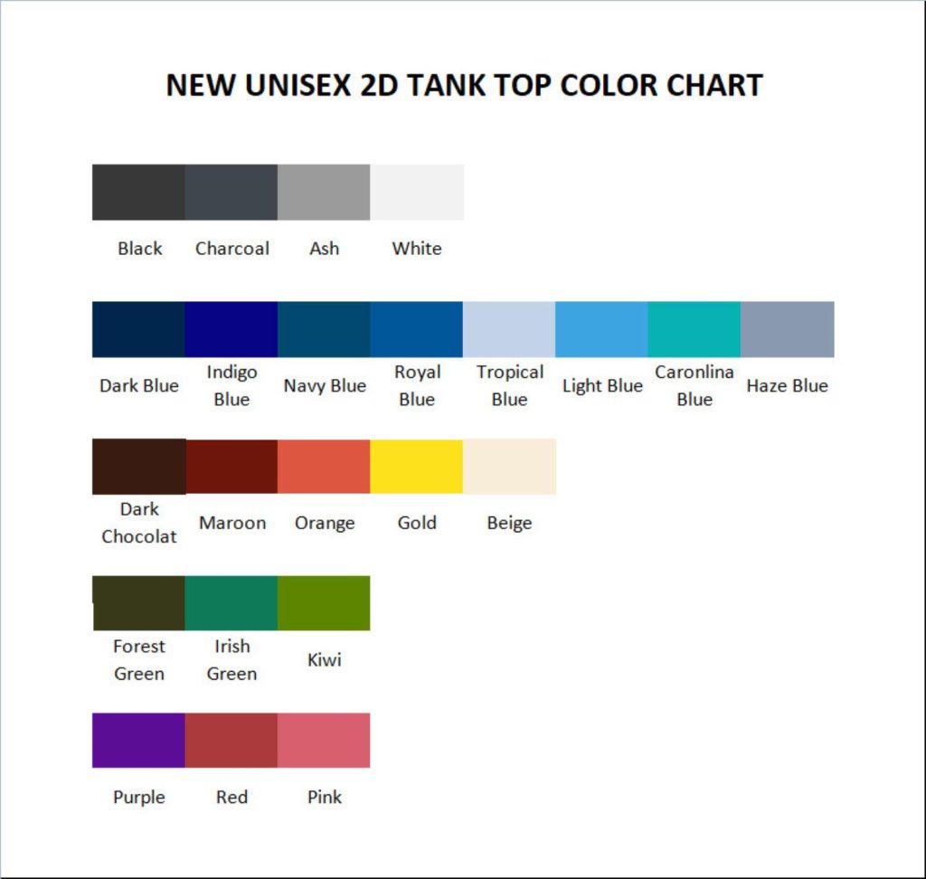 tank top color chart - Drake Shop